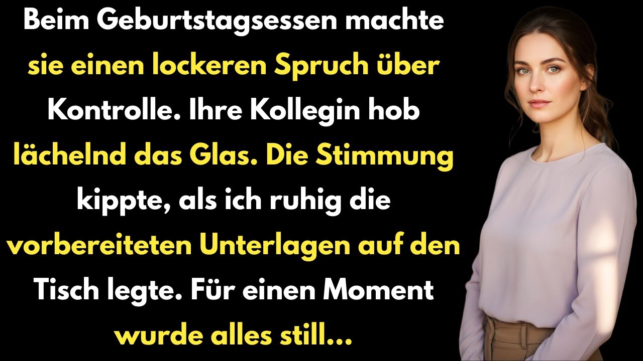 Beim Geburtstagsessen machte sie einen Spruch über Kontrolle und Nähe. Ein Kollege hob sein Glas…