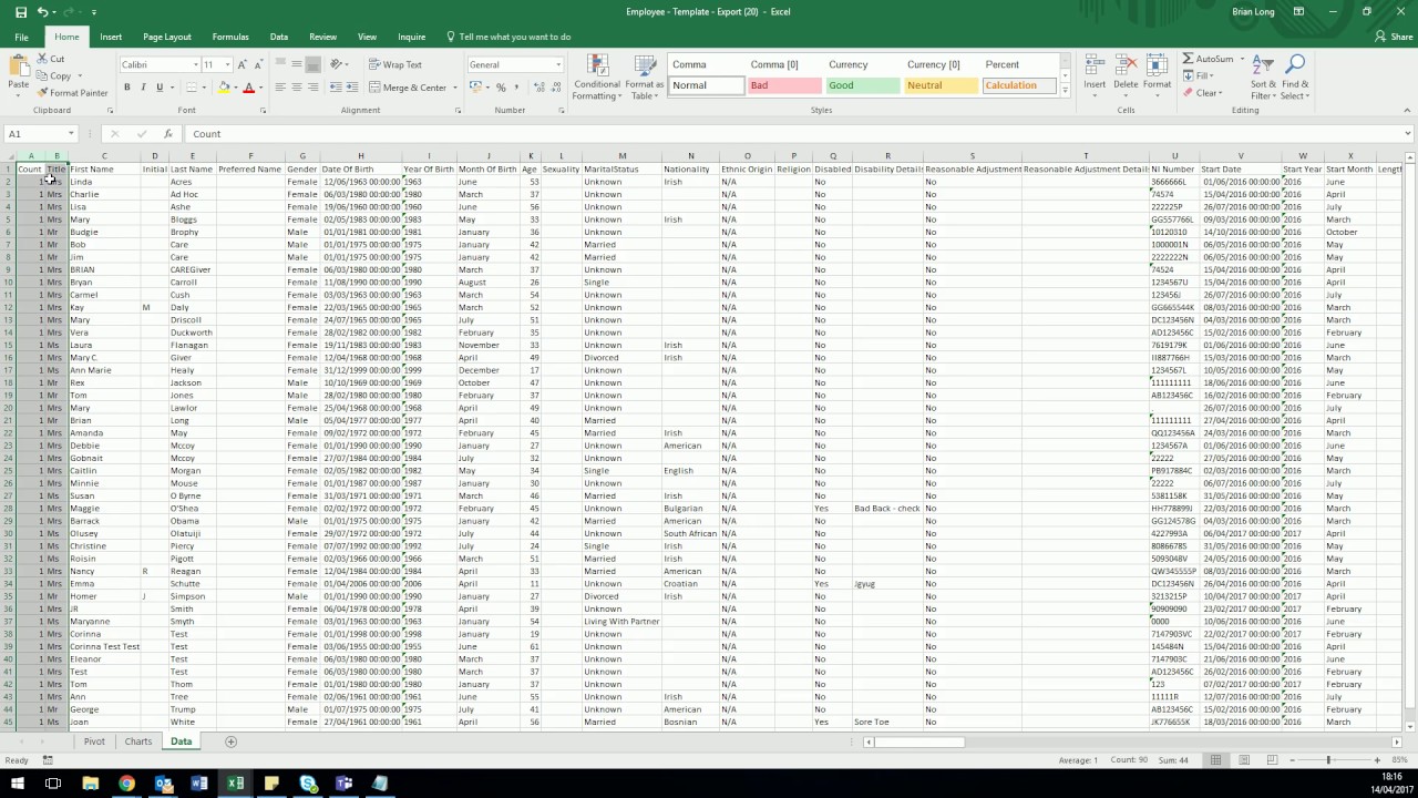 Export to Excel and Sort the data