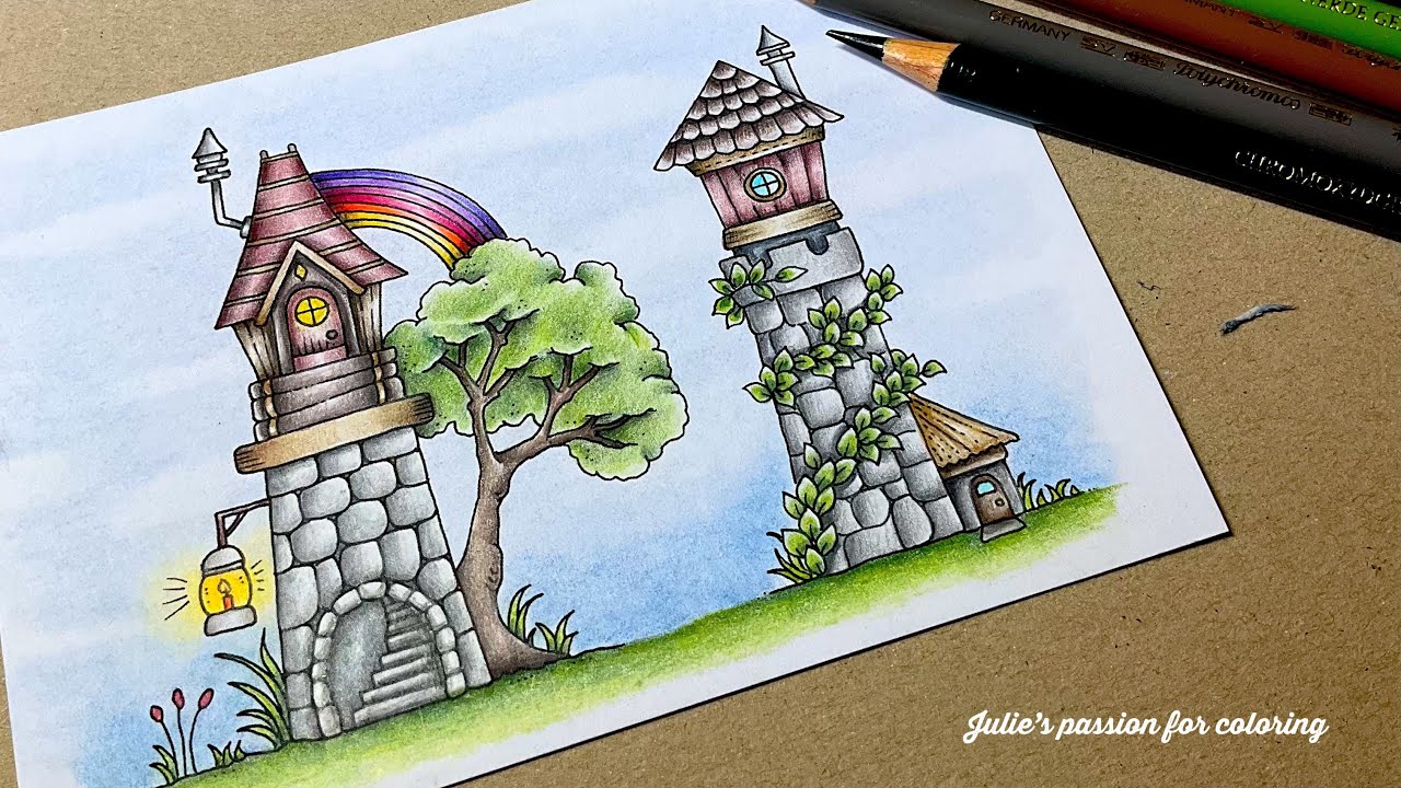 🏰Kleine wunderwelten (postcards) by Johanna Basford - Faber Castell Polychromos - coloring tutorial