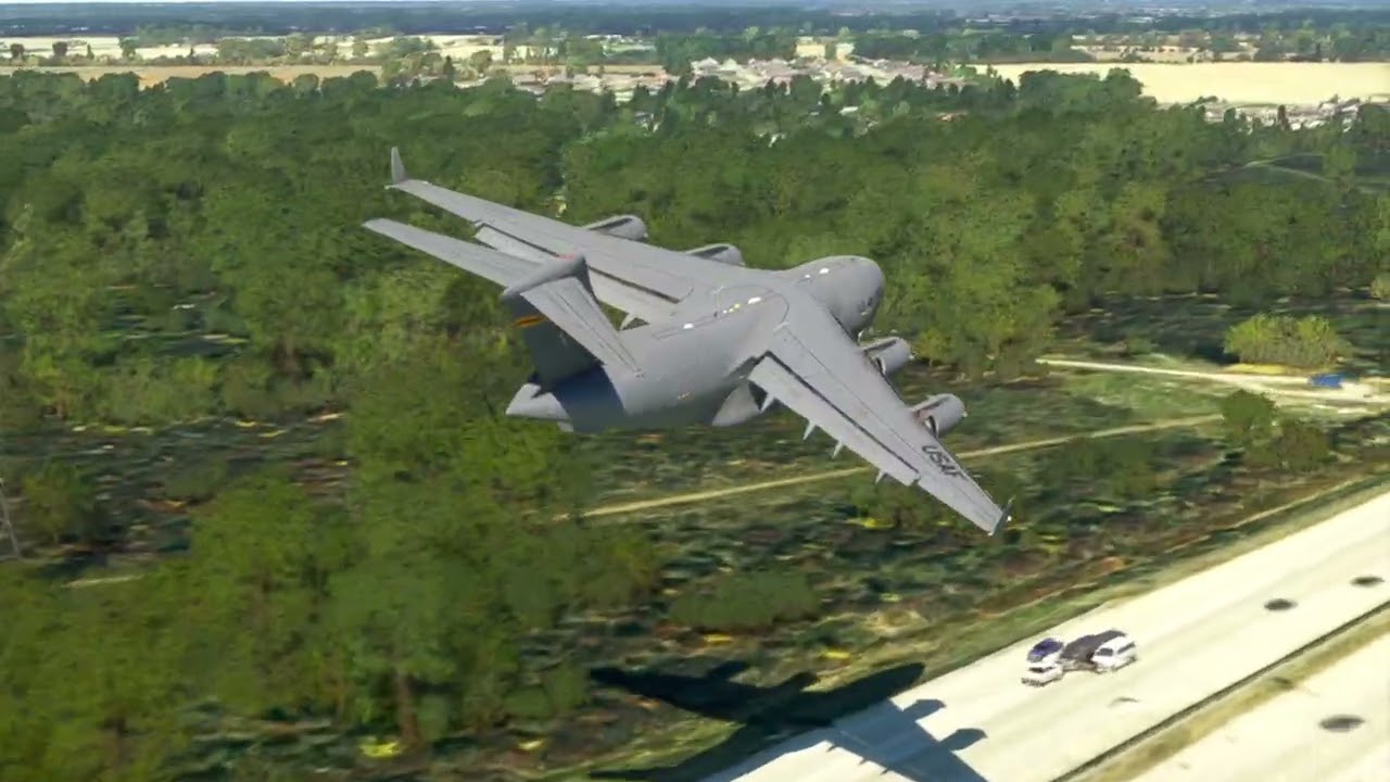 brave plane, flying low over the highway !! Game