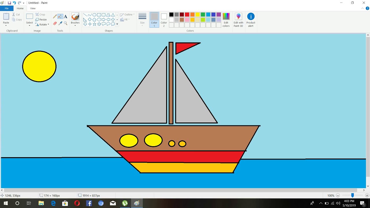 how to draw boat in ms paint | simple boat in ms paint