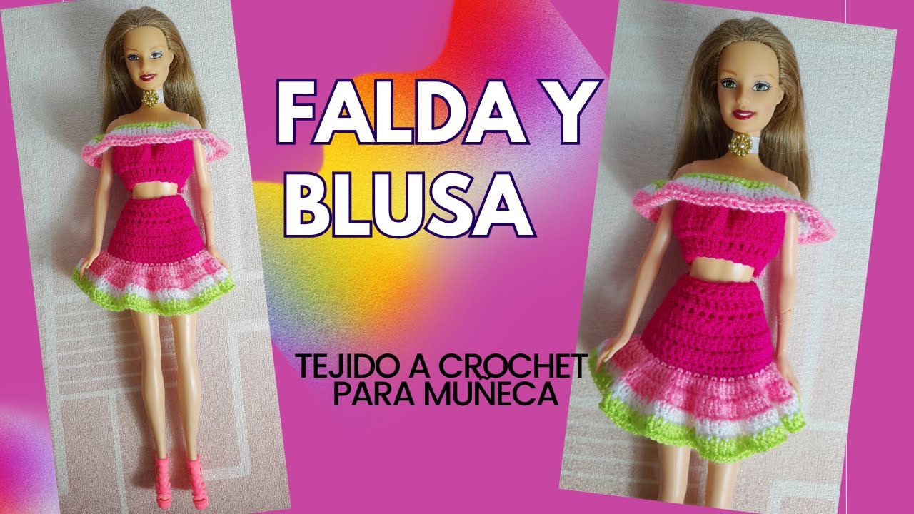 Como Hacer Una Falda y Blusa Tejidos a Crochet Fácil para Muñeca.