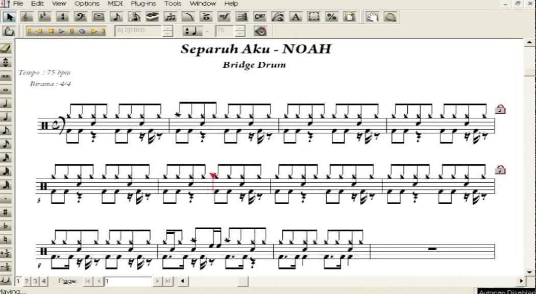 Notasi dan Tablature Drum - BRIDGE SEPARUH AKU - NOAH