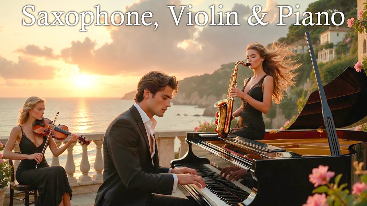 Saxophone, Violin & Piano – Romantic Instrumental at Sunset by the Sea