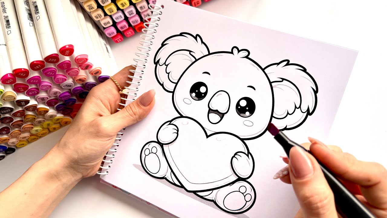 Valentine’s Day Coloring 💖 Cute Koala with Heart | Relaxing Alcohol Marker Art