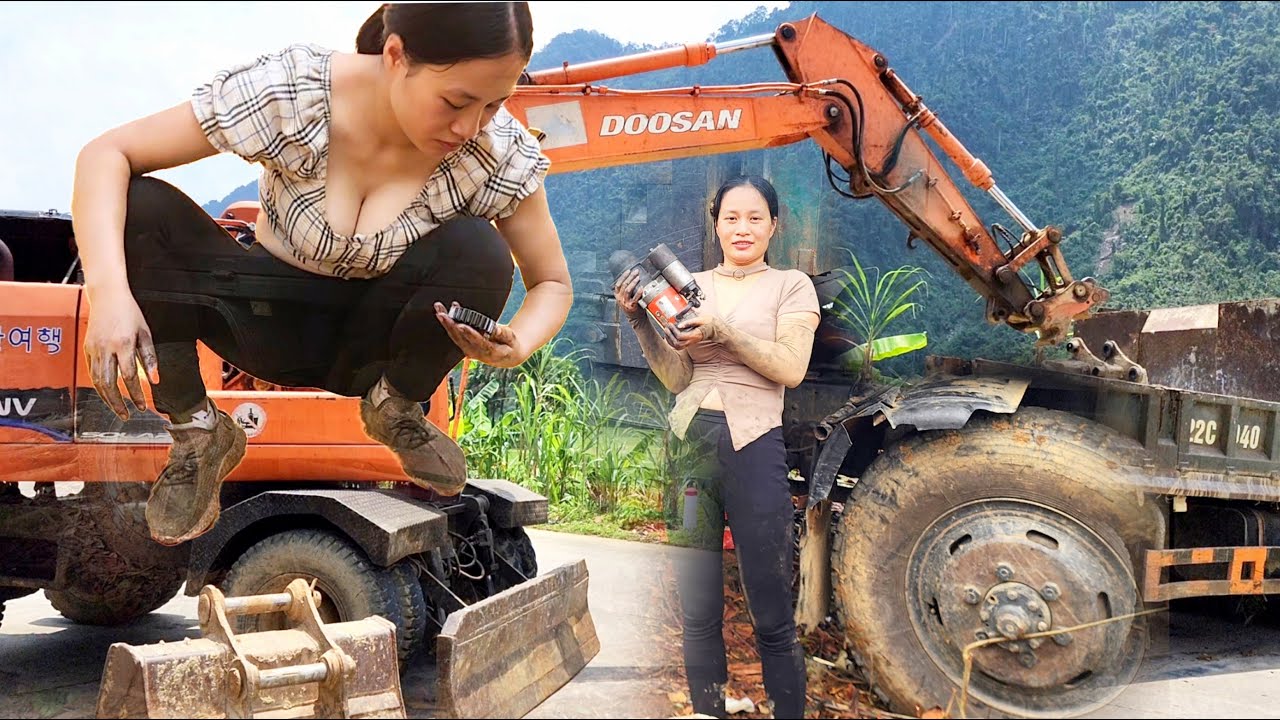 Genius girl, video repairing and restoring excavators, cars, engines