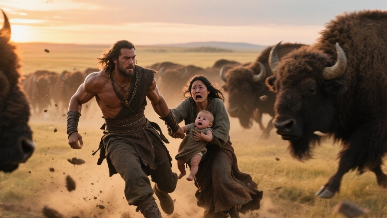 Trapped by a Charging Bison Herd,  Widow and Baby Were Rescued by a Warrior Who Controlled the Wilds