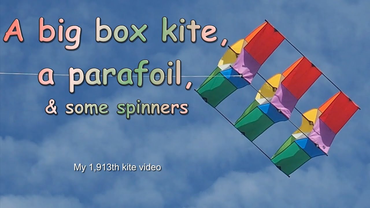 A big box kite, a parafoil, and some spinners