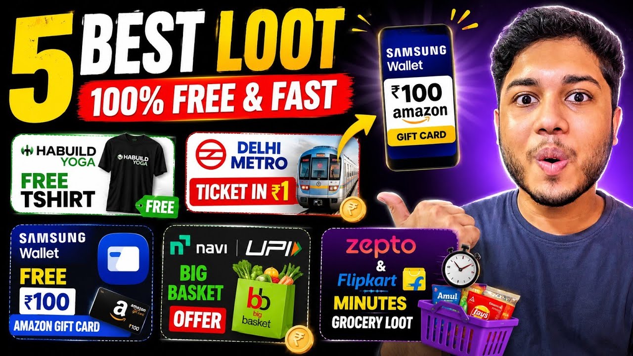 Free Yoga T-Shirt | ₹1 Delhi Metro Ticket | Samsung ₹100 Amazon Gift Card | Navi Bigbasket
