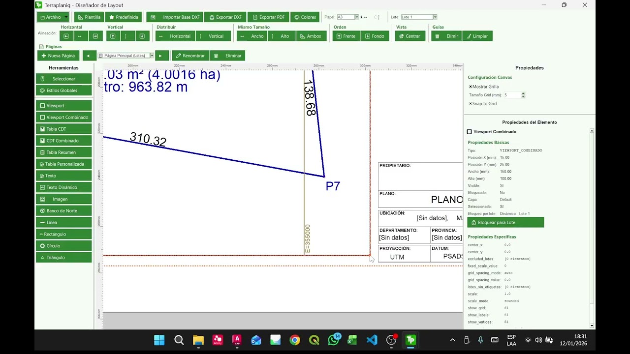 Terraplaniq: Conversión a PSAD56 UTM y WGS84 UTM + Cuadro de Datos Técnicos automático