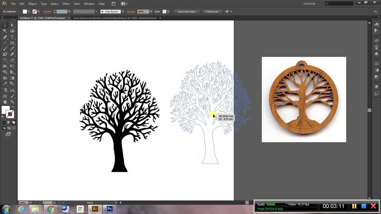 Laser Cut Tree Pendant - Place and Trace
