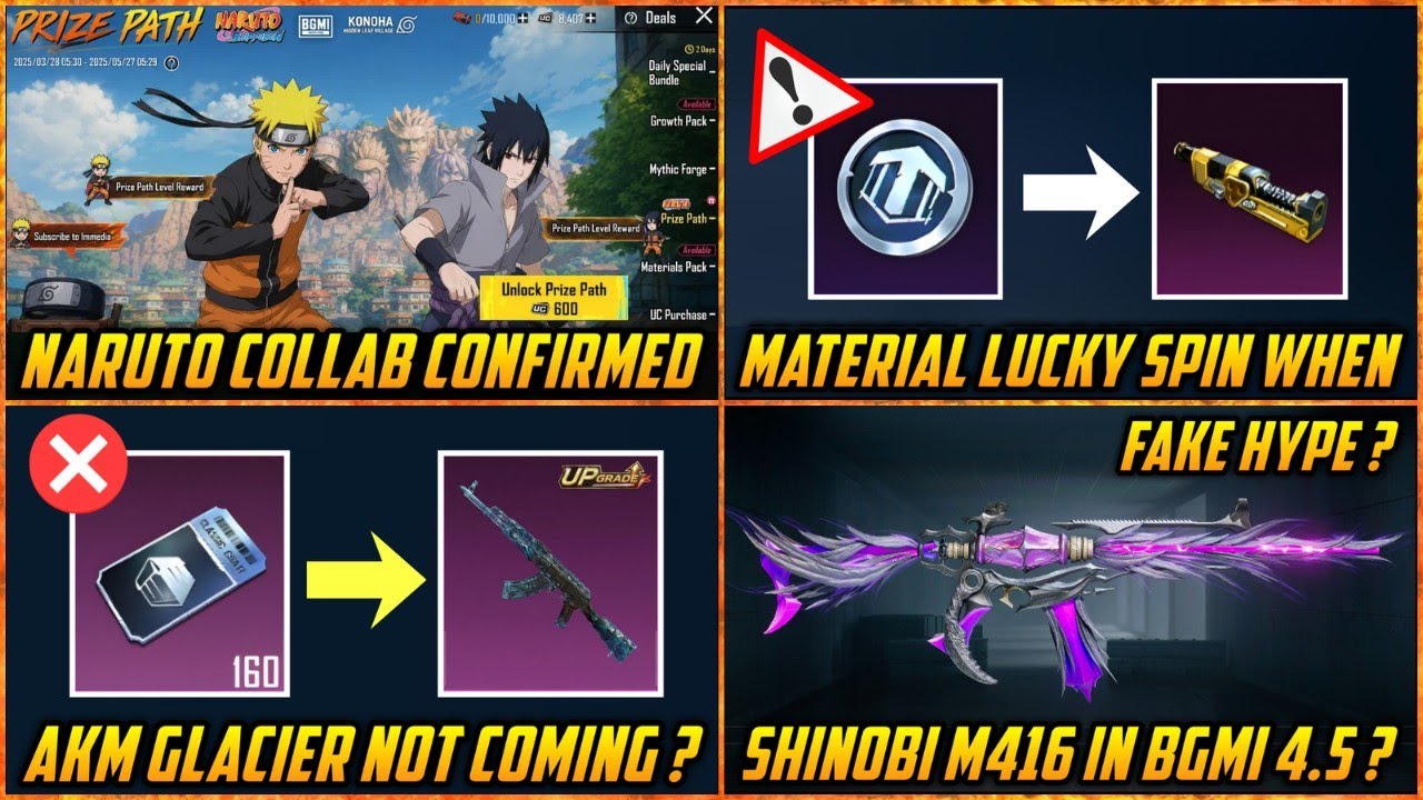 🔴 Naruto Collab Confirm in 4.5 Update BGMI | Material in Lucky Spin When ? | No Akm Glacier Coming ?