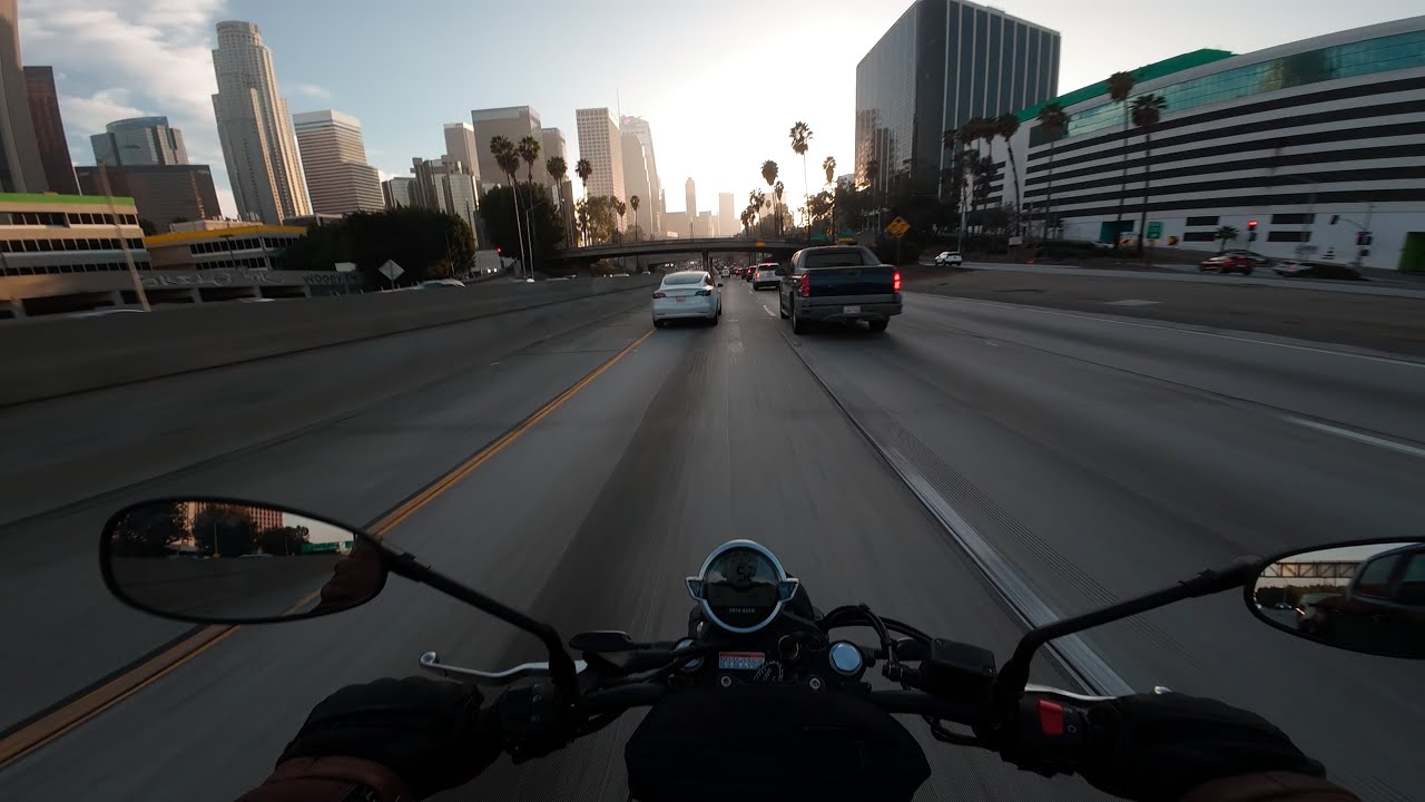 MotoGuzzi V7 POV Downtown run. Mistral Exhaust. Los Angeles.