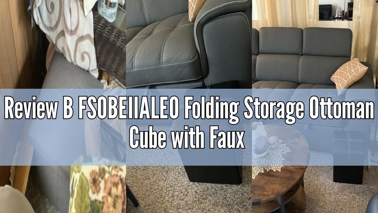 Review B FSOBEIIALEO Folding Storage Ottoman Cube with Faux Leather for Living Room, Bedroom, Home O