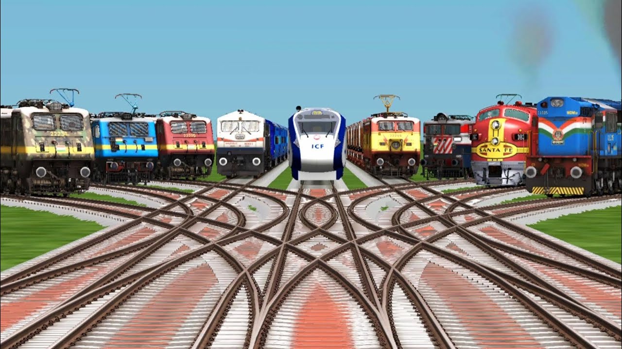 All Bhartiya Trains Crossing By Bumpy Branched Railroad Tracks || Train Simulator Classic gameplay 