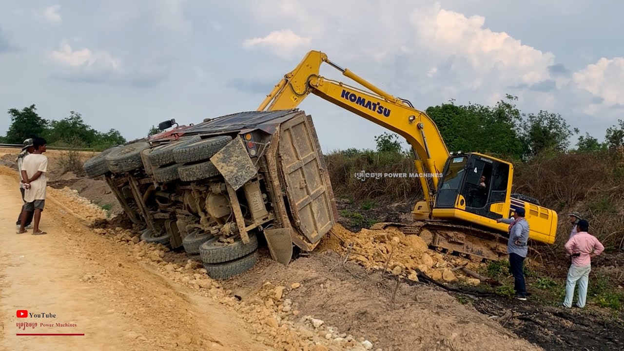 Dump truck Fails and Skills Operator Helping with Excavator