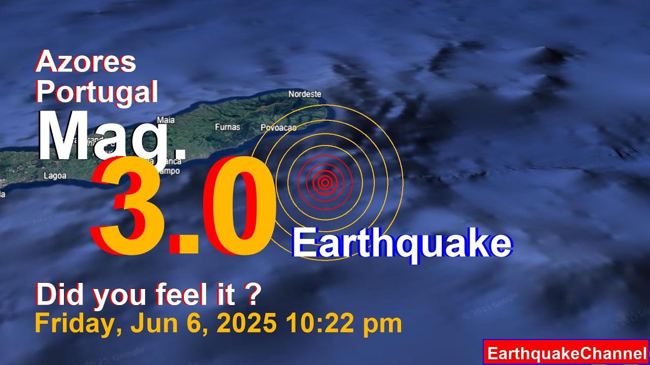 North Atlantic Ocean, 29 km Southeast of Ilha de Sao Miguel Island, Portugal Earthquake today now