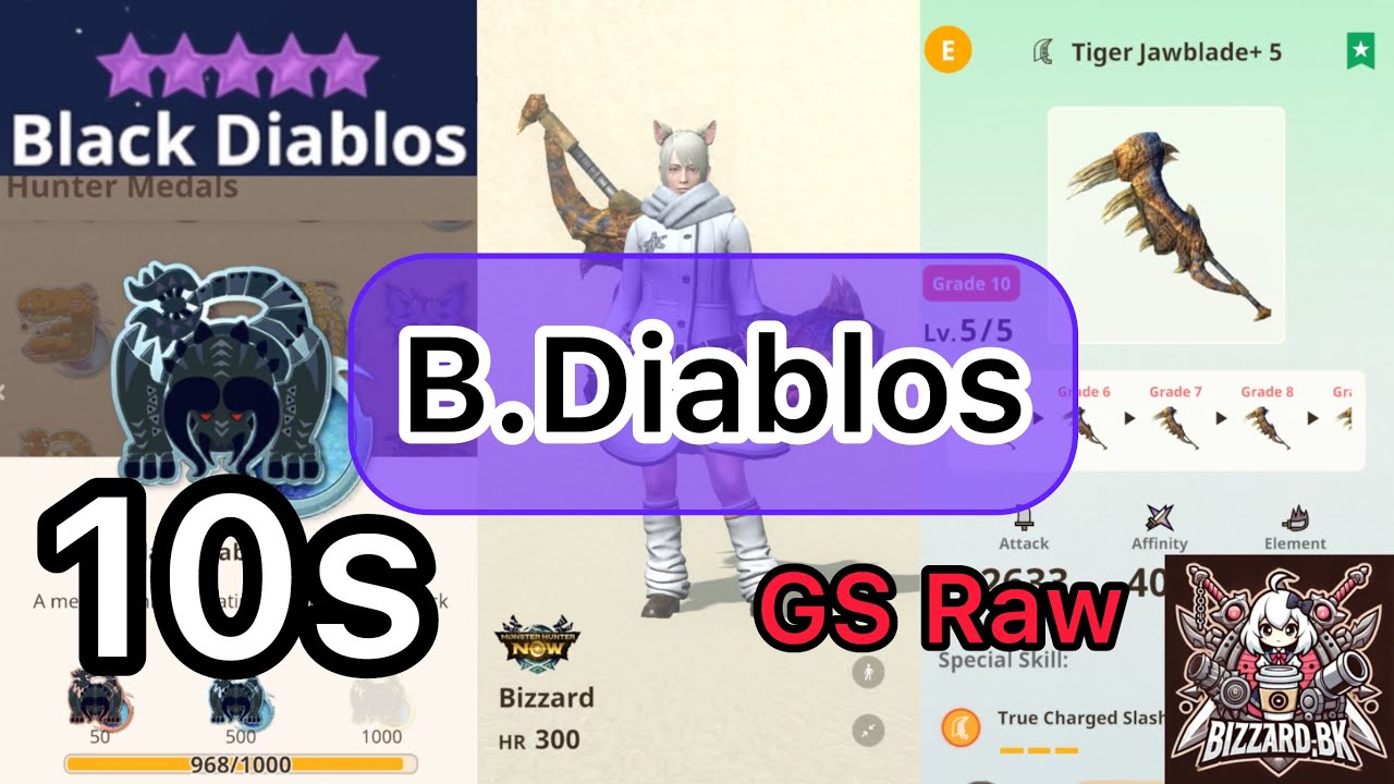 [MHN] Greatsword Tigrex 💪 vs Black Diablos 10 star l Monster hunter now