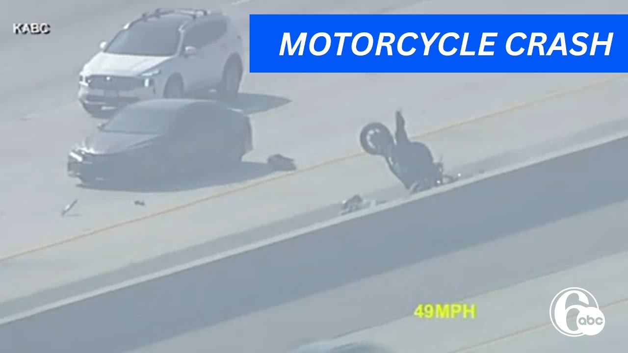 Violent motorcycle crash during high-speed police chase in California
