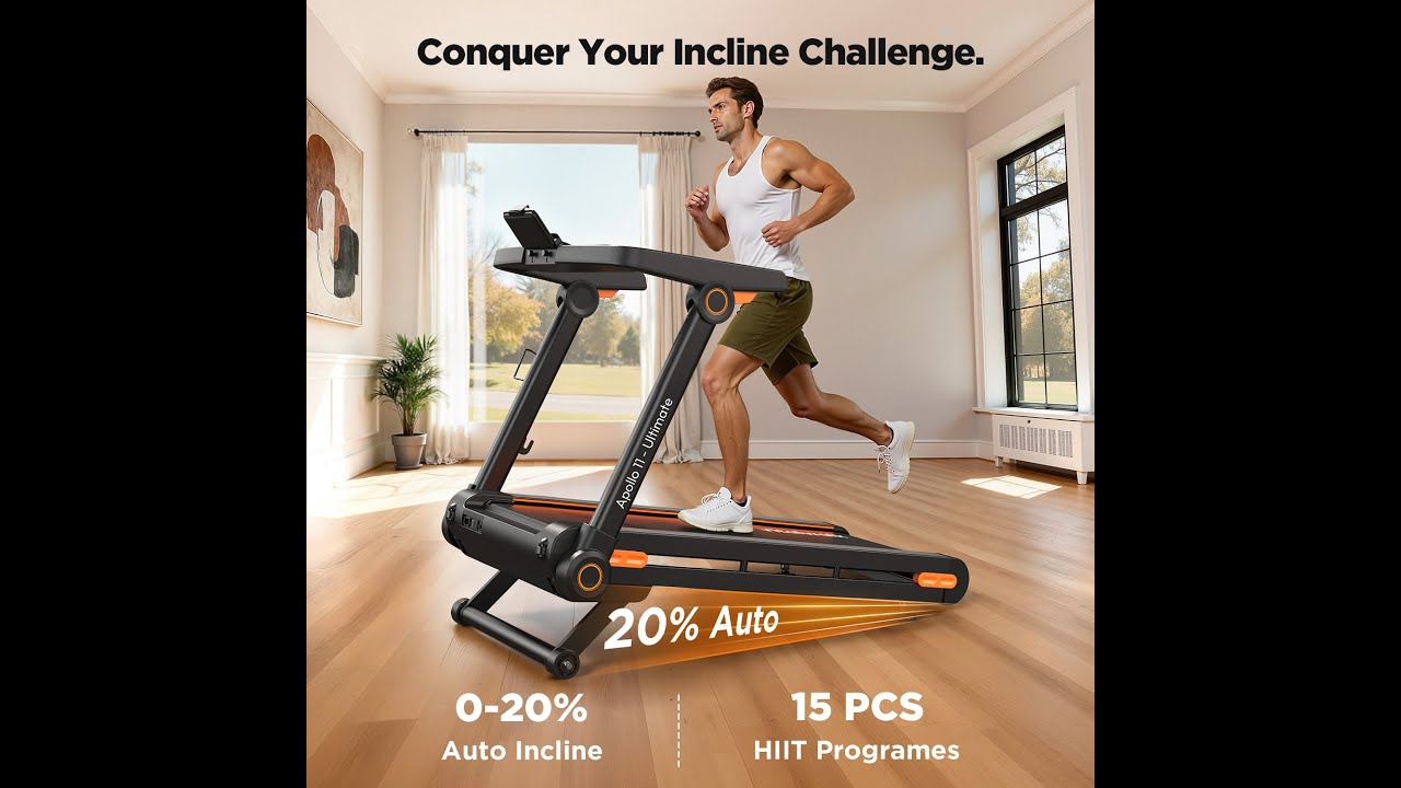 VITALWALK Apollo 11 Ultimate, Fulldeck Non-assembly foldable treadmill. 20% auto incline