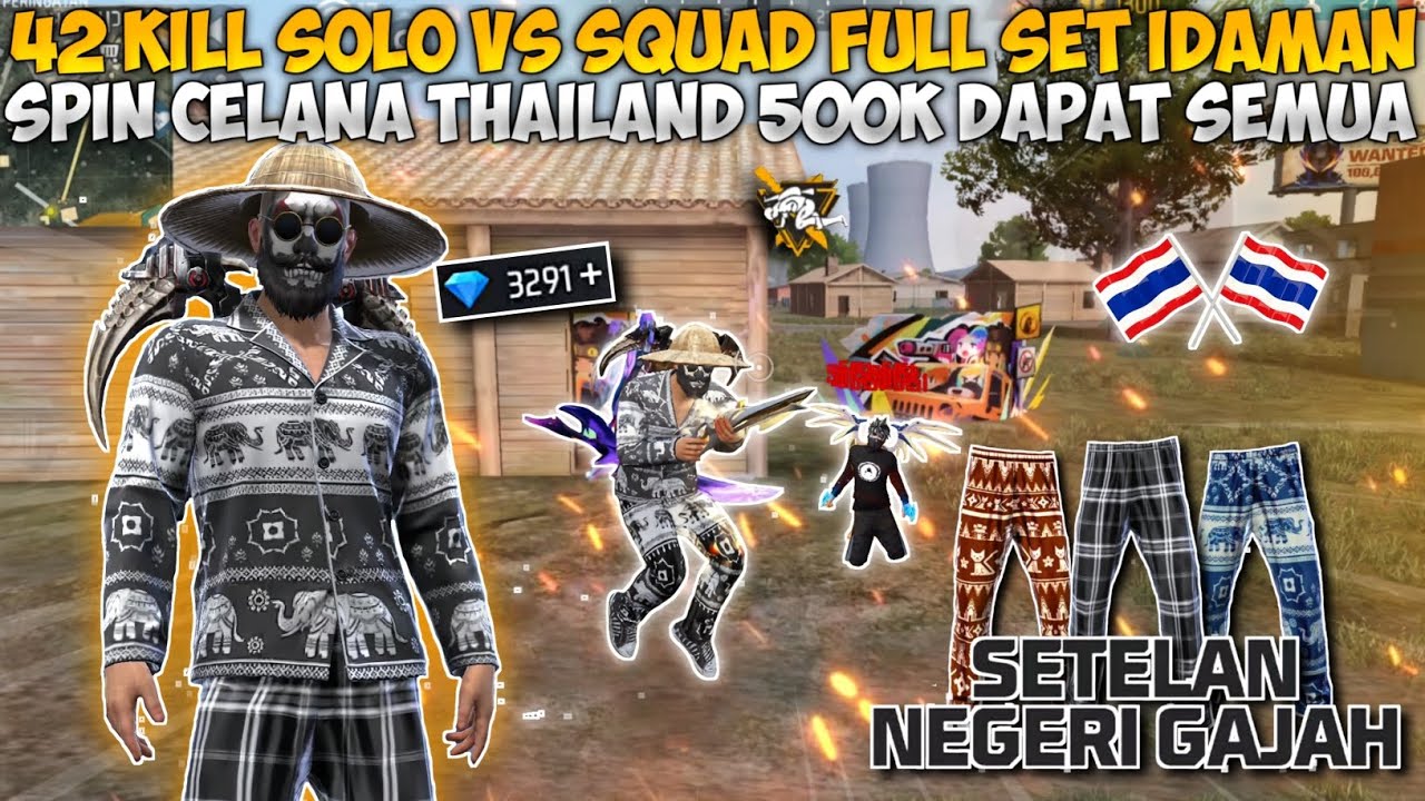 42 KILL SOLO VS SQUAD FULL SET IDAMAN!! SPIN CELANA THAILAND HABISIN 500K DAPAT SEMUA!!