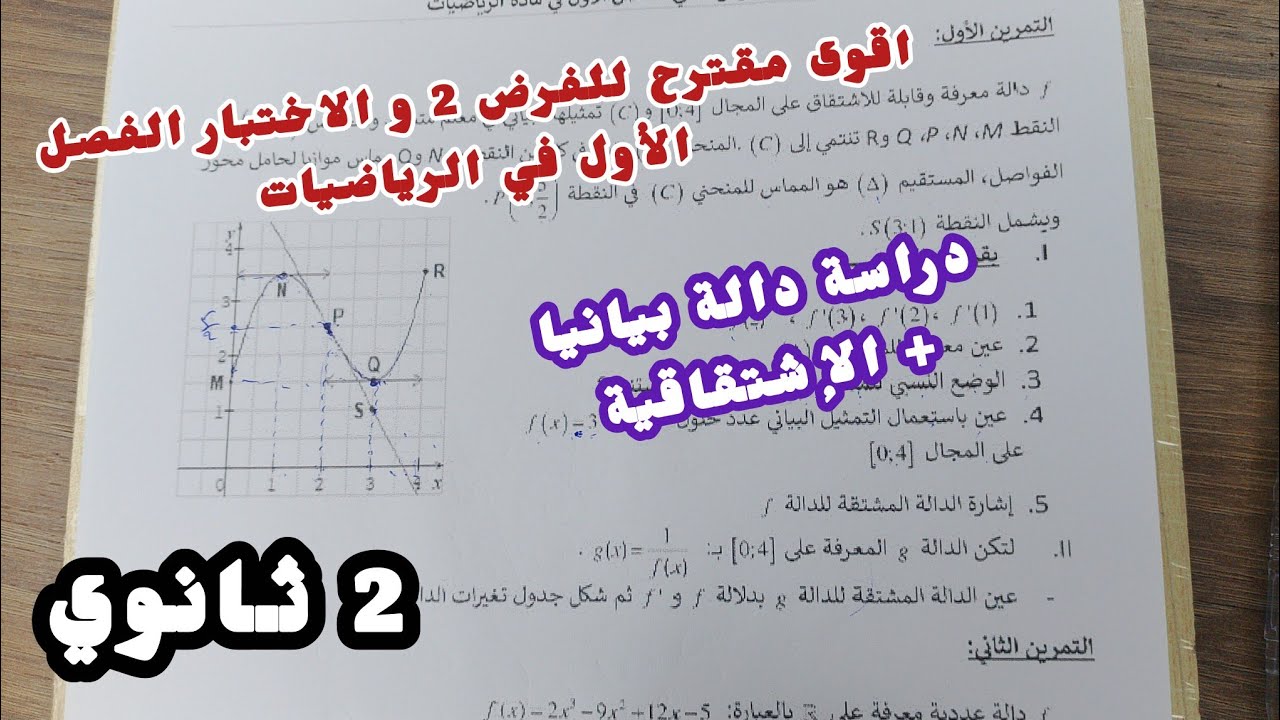 أقوى مقترح للفرض 2 و الاختبار الفصل الأول في الرياضيات (دراسة دالة بيانيا+ الإشتقاقية)||ثانية ثانوي