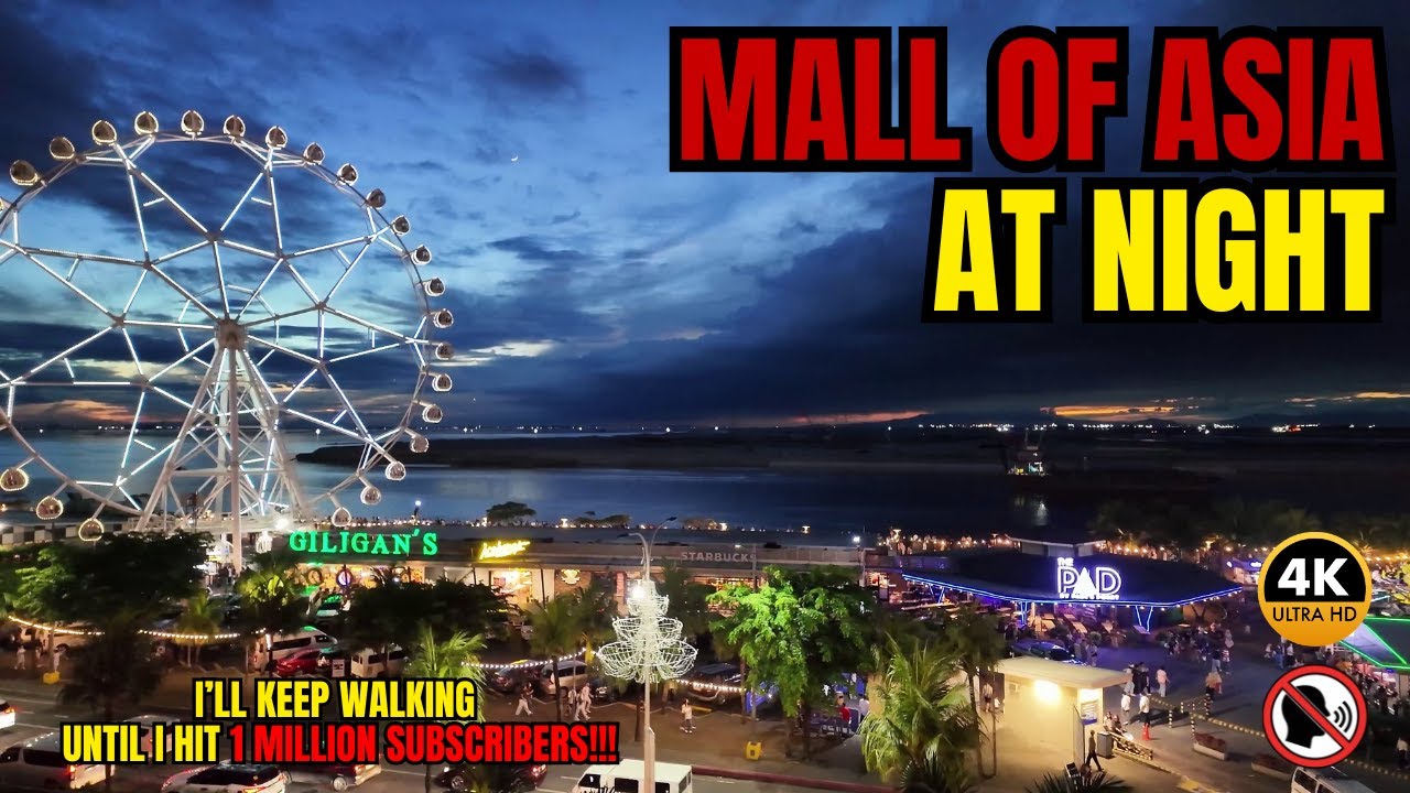 SM Mall of Asia at Night | Stunning MOA Sky Garden & Seaside Lights [4K 60fps Walk Tour]