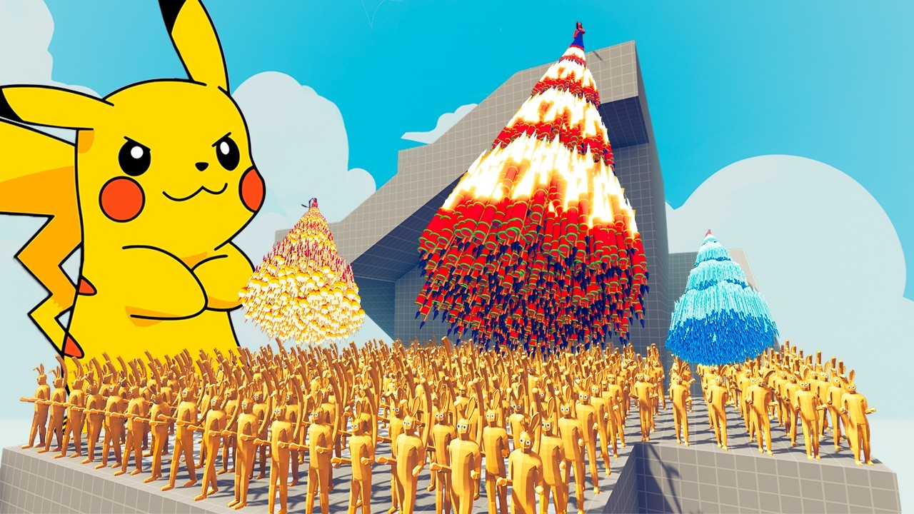 200x PIKACHU vs 4x EVERY GOD Totally Accurate Battle Simulator TABS