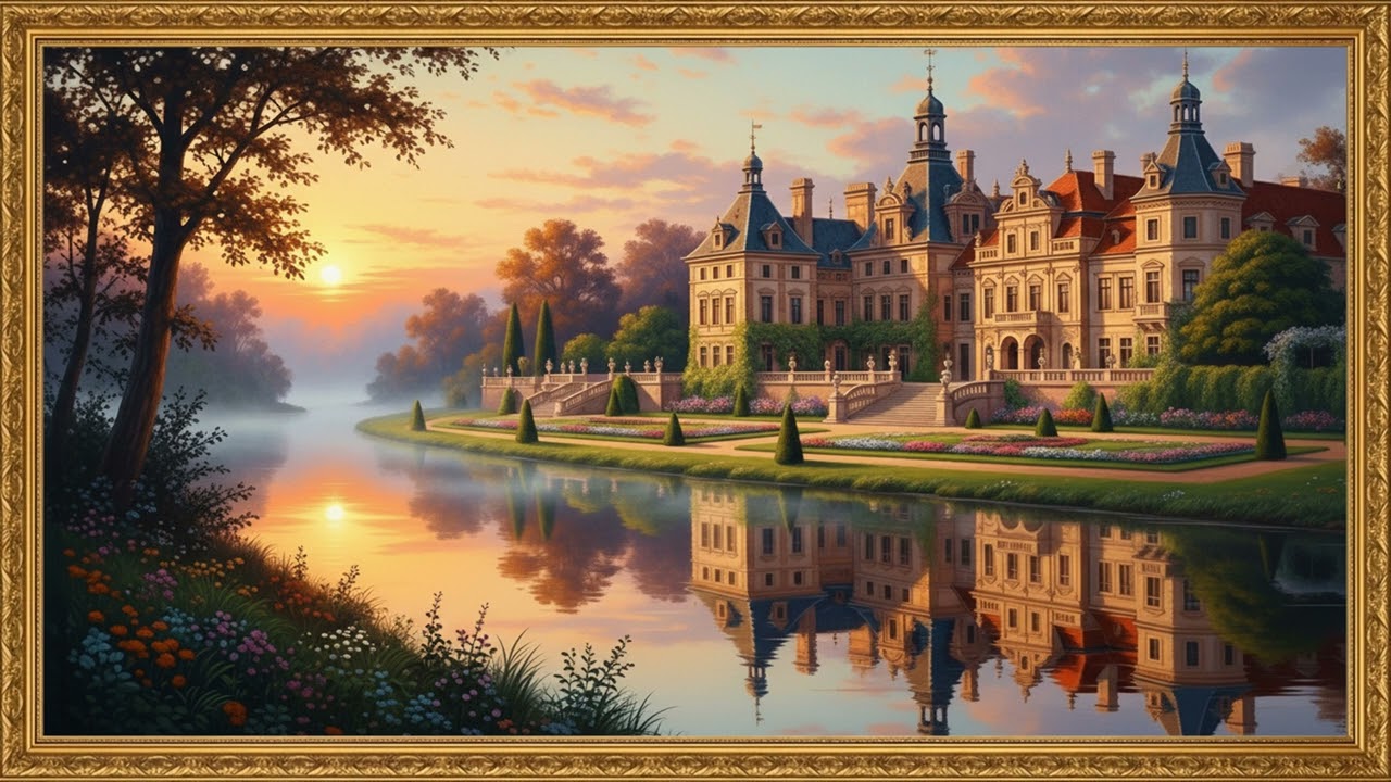 3 Hour 4K Art View | Riverside Estate in Warm Evening Glow