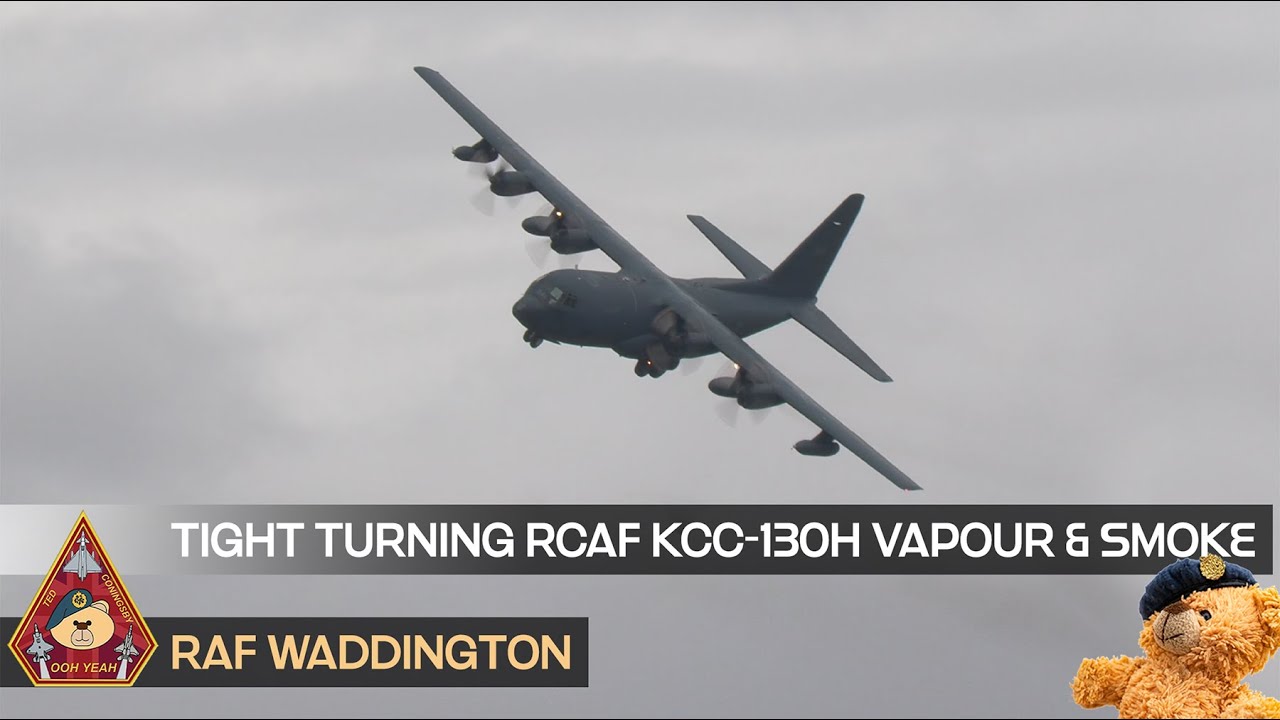 SWIRLY PROP VAPOUR TIGHT TURNING APPROACH FROM THIS RCAF SMOKIN' KCC-135H HERCULES • RAF WADDINGTON