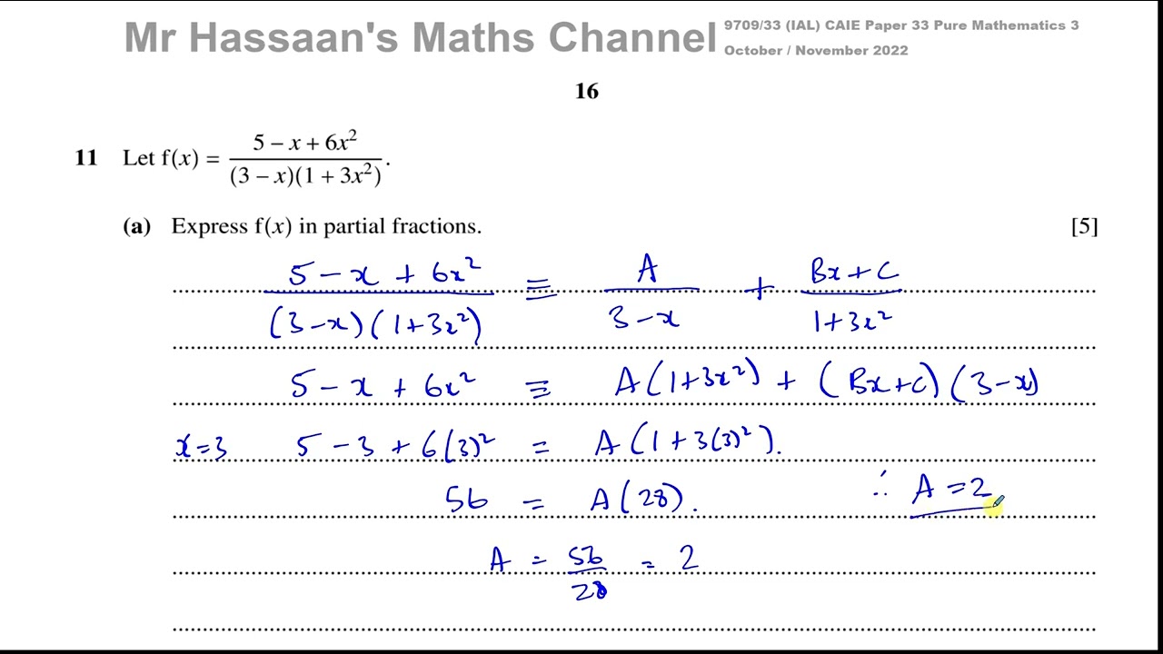 CAIE, 9709/33/O/N/22 P3, November 2022, Q11(a), Partial Fractions