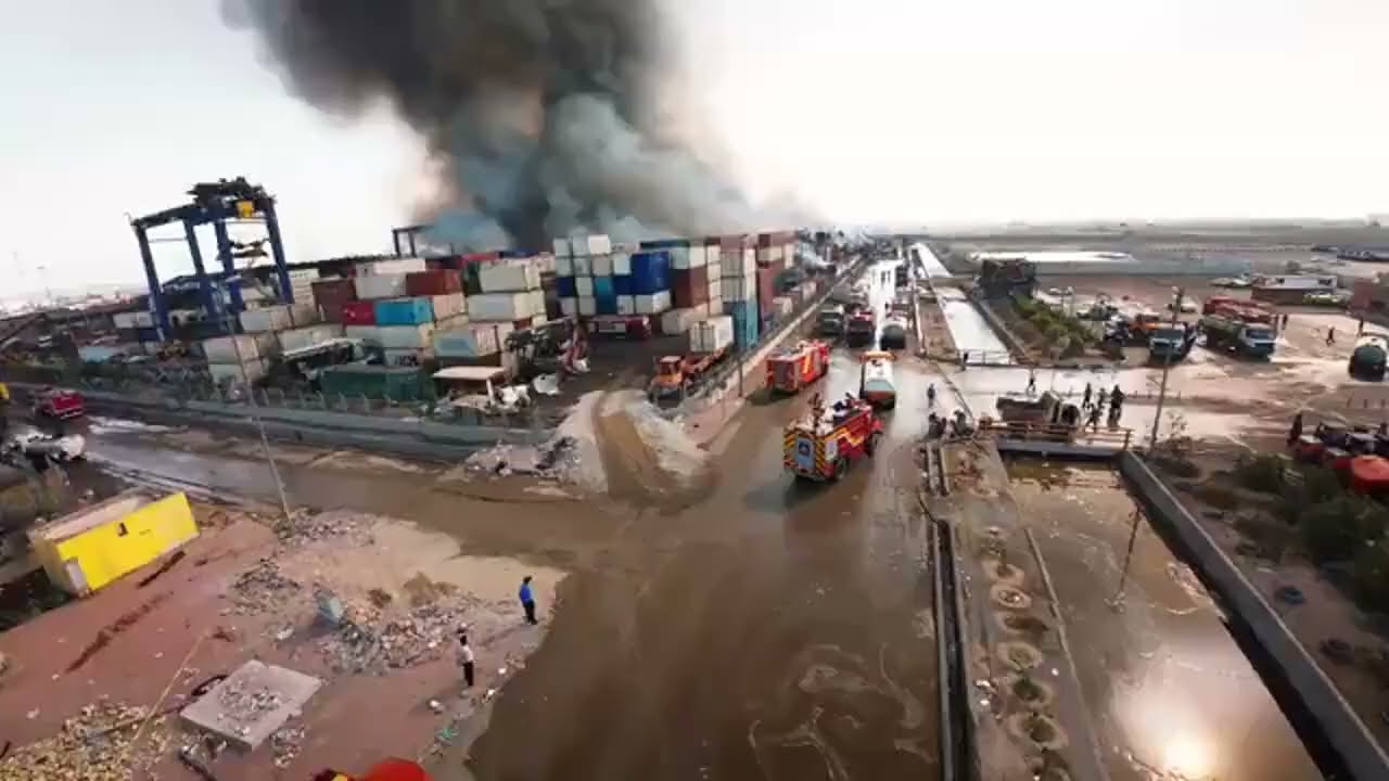 Drone footage shows aftermath of explosion in Iranian port