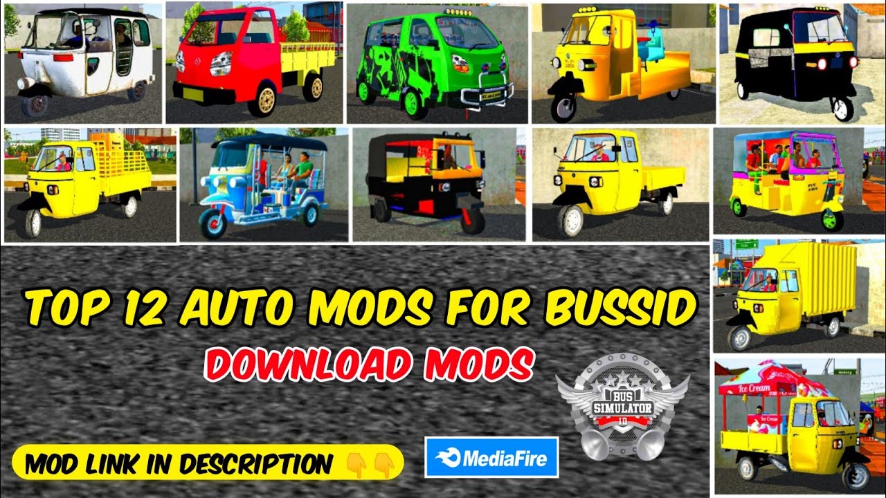 Top 12 Auto Mods For Bus Simulator Indonesia | Download Mods | Auto Rickshaw Mods | #bussidmods