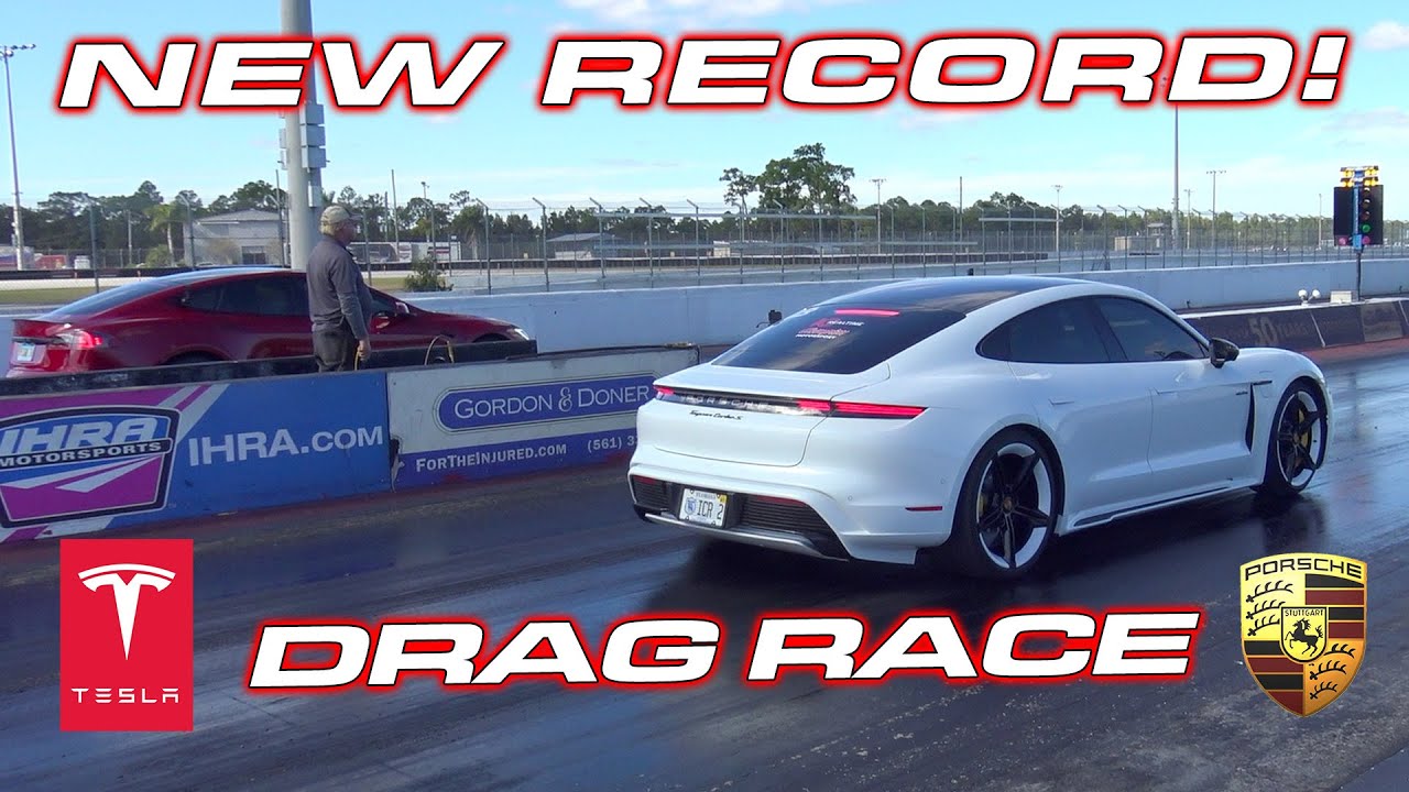 NEW EV RECORD! * Taycan Turbo S vs Tesla Model S Performance 1/4 Mile Down a REAL DRAG STRIP
