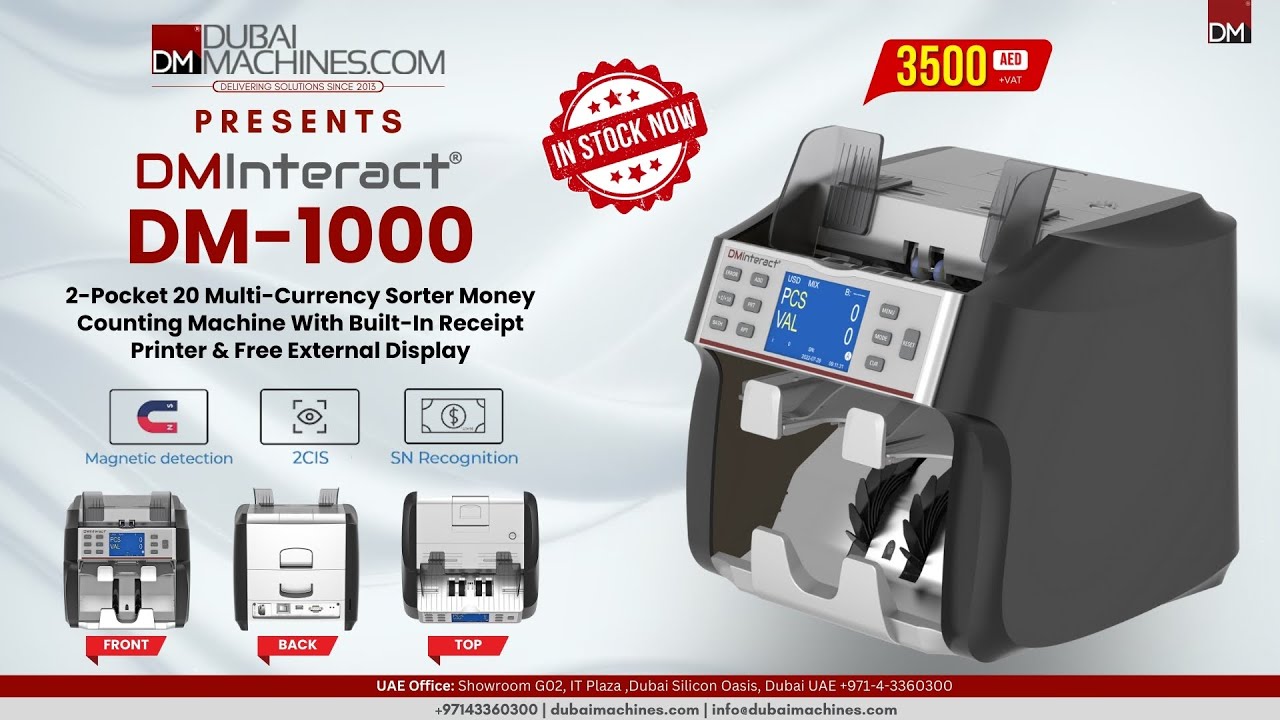 DMInteract DM-1000 Multi-Currency Money Counter | 2-Pocket Sorter with Receipt Printer