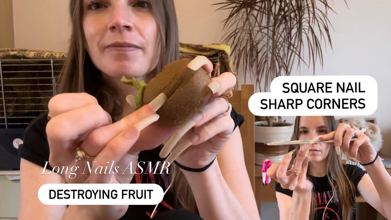 Затачиваю ногти, чтобы испортить фрукты - ASMR с настоящими ногтями