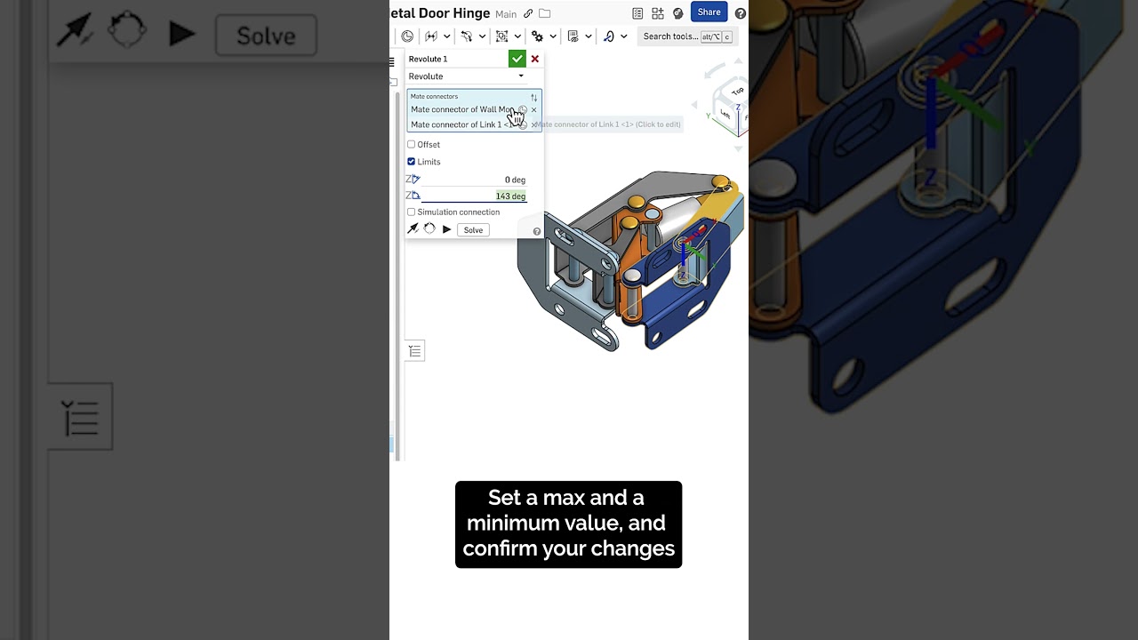 ⚠️ Reflect Real-Life Movement with Limits on Mates in Onshape