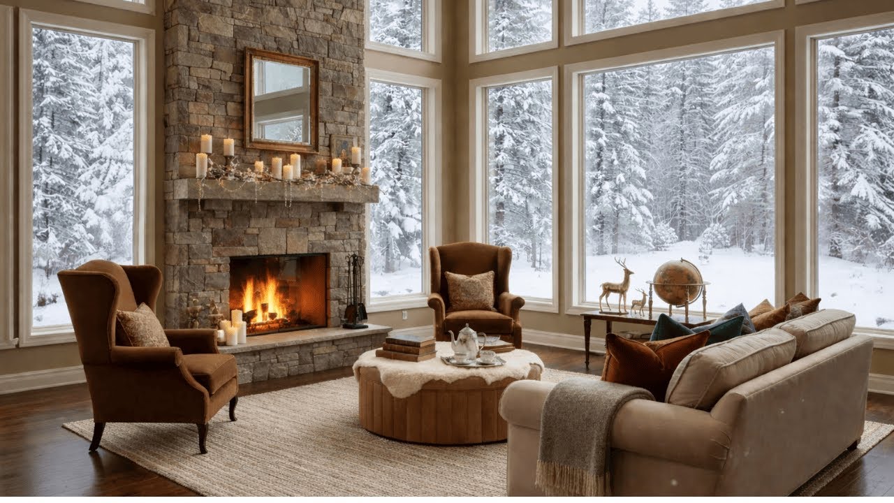 Cozy Winter Ambience ❄️🔥 Soft Piano & Fireplace | Heavy Snow Outside