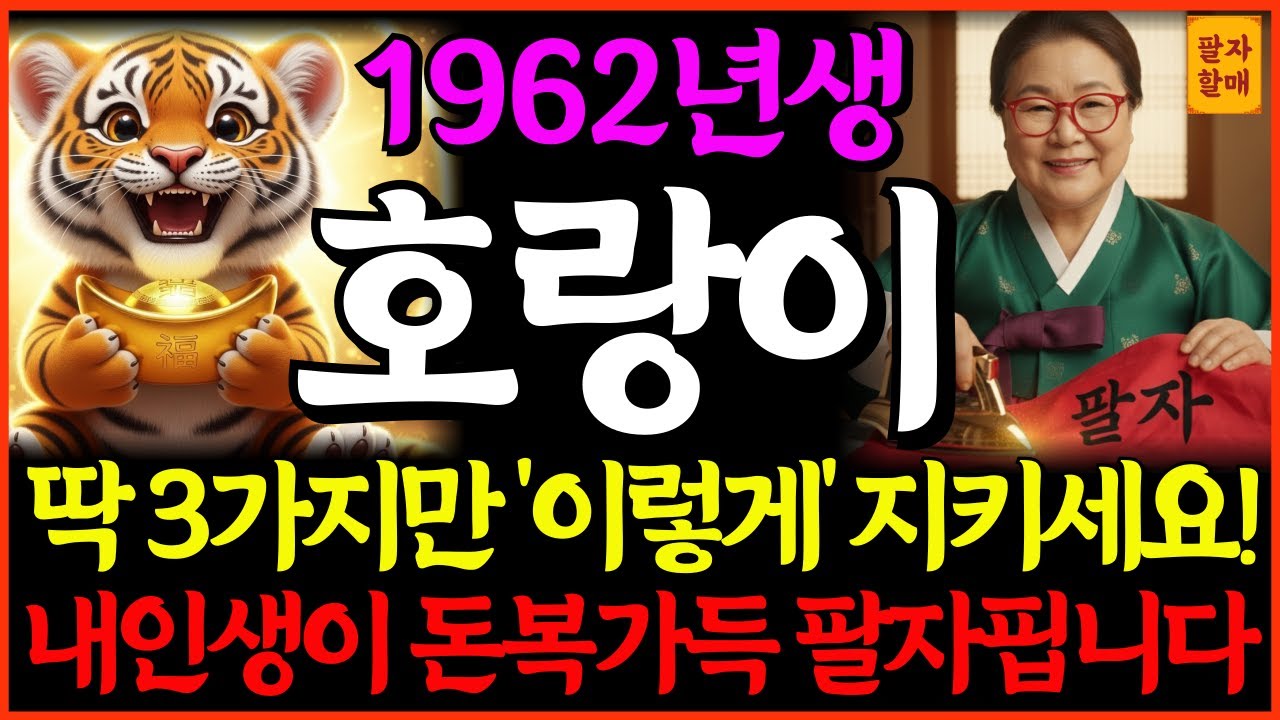 🌟2026년 병오년 1962년생 65세 호랑이띠 신년운세🌟딱 3가지만 ‘이렇게’ 지키면, 내인생이 돈복가득 팔자핍니다!💸| 임인생ㅣ총운세ㅣ재물운ㅣ사업운ㅣ돈복ㅣ건강운ㅣ귀인운ㅣ연애운ㅣ