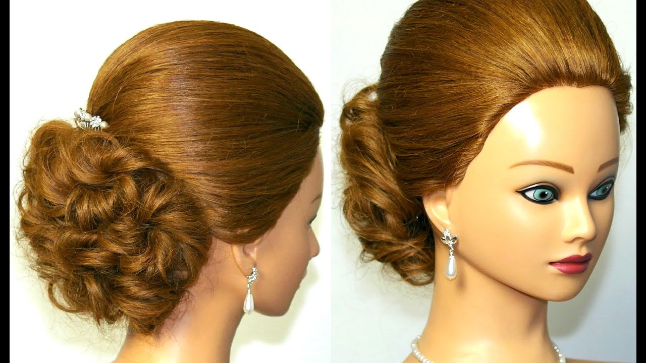 Easy prom, bridal updo. Hairstyle for medium long hair.