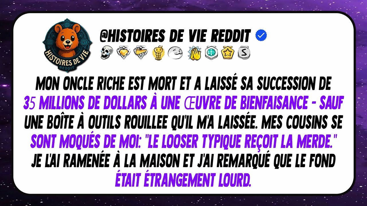 Mes cousins ont pris 35M$, j'ai eu une boîte à outils. Ce que j'y ai trouvé les a laissés sans voix.