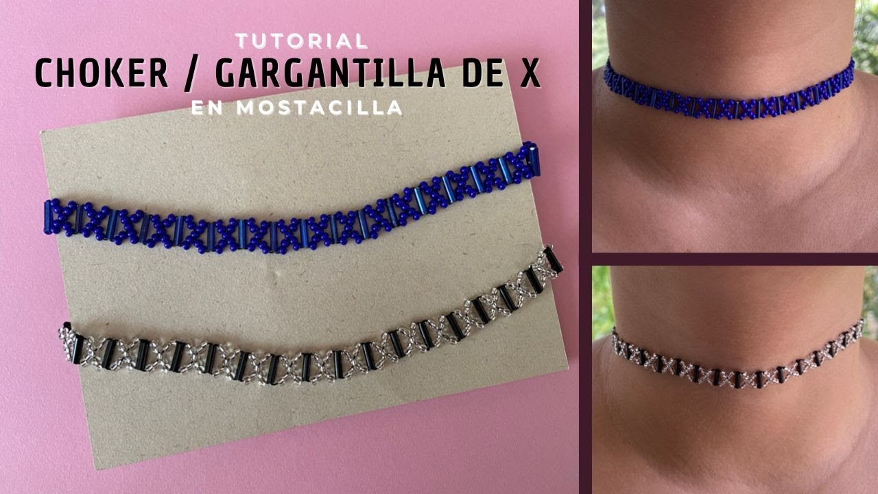 Gargantilla / choker  de X en mostacilla / chaquiras PASO A PASO