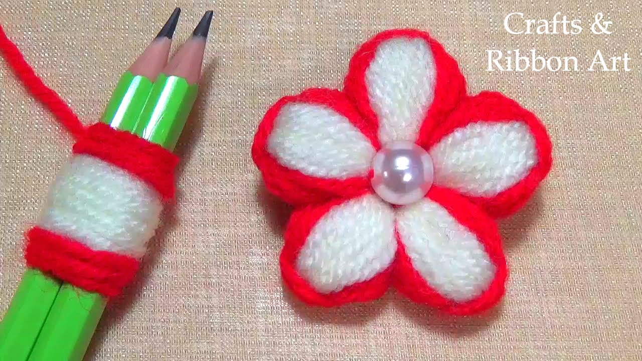 Super Easy Woolen Flower Making Ideas with Pencil - Hand Embroidery Amazing Trick - Sewing Hack