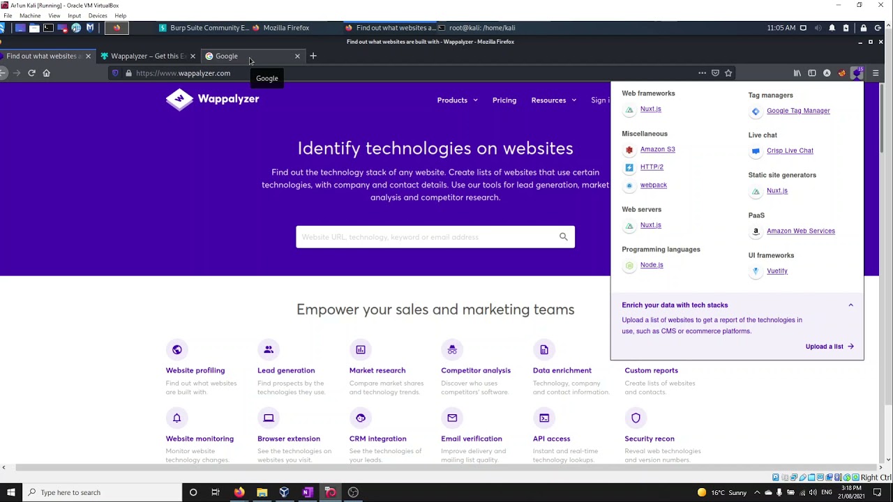 Wappalyzer | Web App Pentesting | Enumerate Web Apps