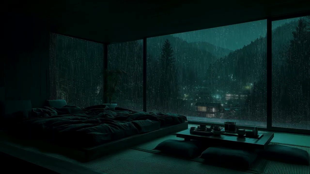 Calming Forest Rain No Ads | Dark Bedroom Ambience for Deep Sleep & Relaxation