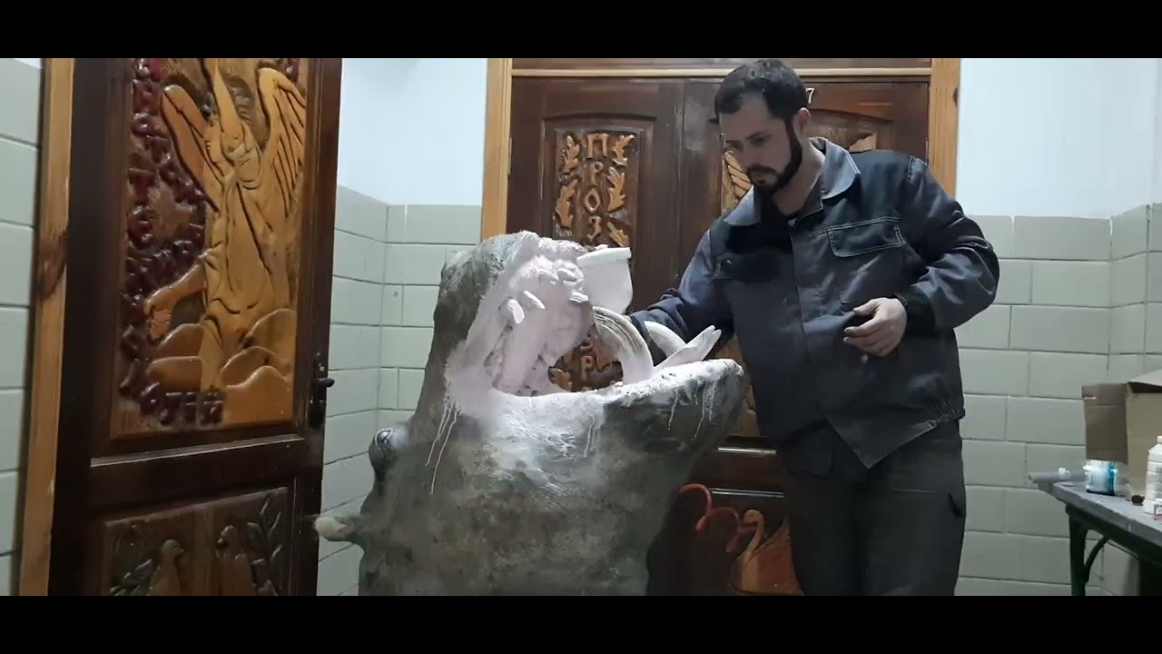 Working on a stuffed hippopotamus. Taxidermy of Ukraine 💙💛