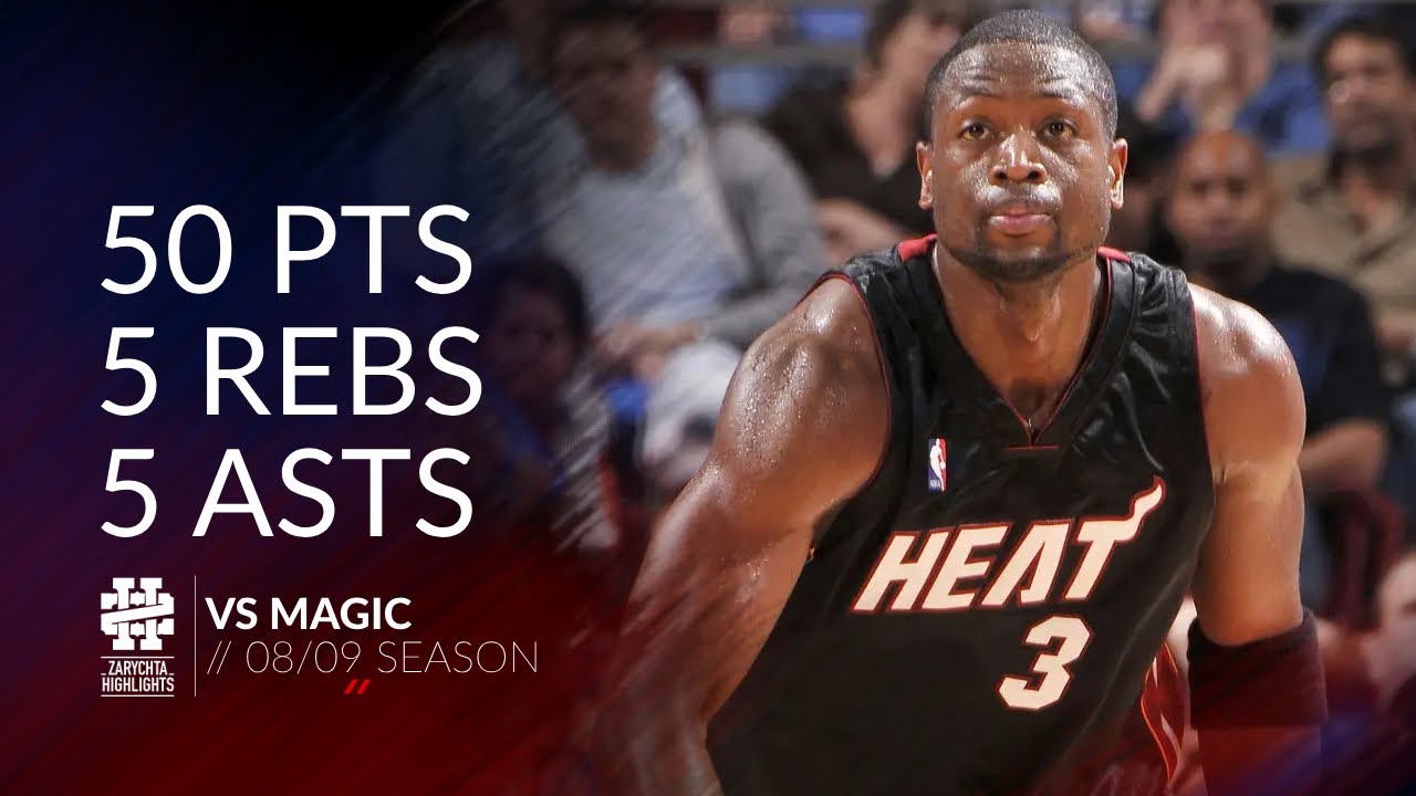 Dwyane Wade 50 pts 5 rebs 5 asts vs Magic 08/09 season