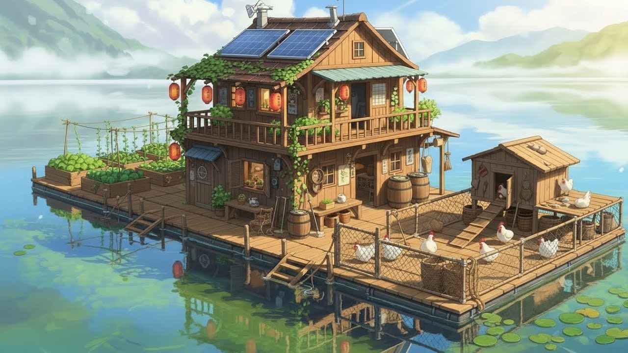 A Peaceful Day on a Floating Lake House | Cozy Ghibli Tales| Relaxing Story