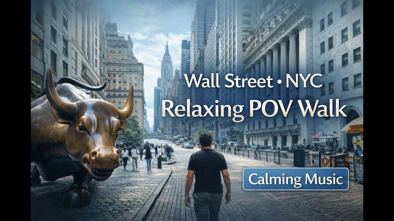 Relaxing POV Walk Through Wall Street & Financial District NYC | Calming Instrumental Music | 4K
