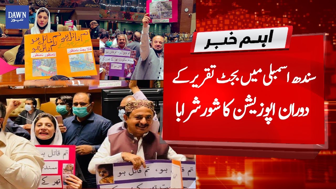 Protest of opposition during budget-21 speech in Sindh Assembly | Dawn News